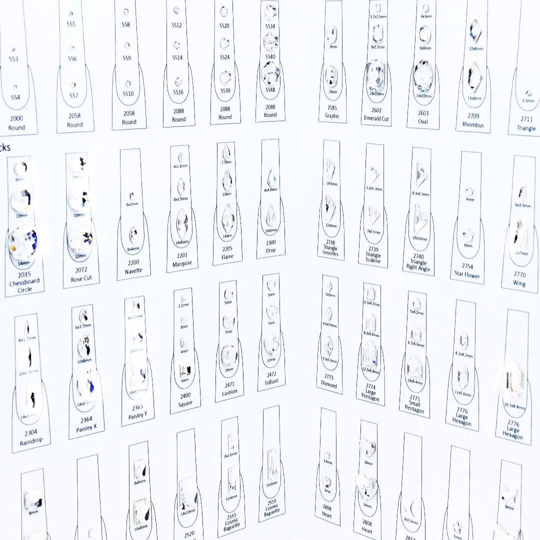 Serinity Flat Back Crystals Nail Art Chart - Bluestreak Crystals